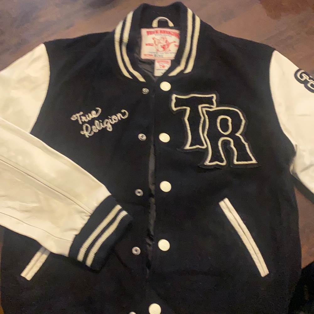 True Religion Black and White Varsity Jacket